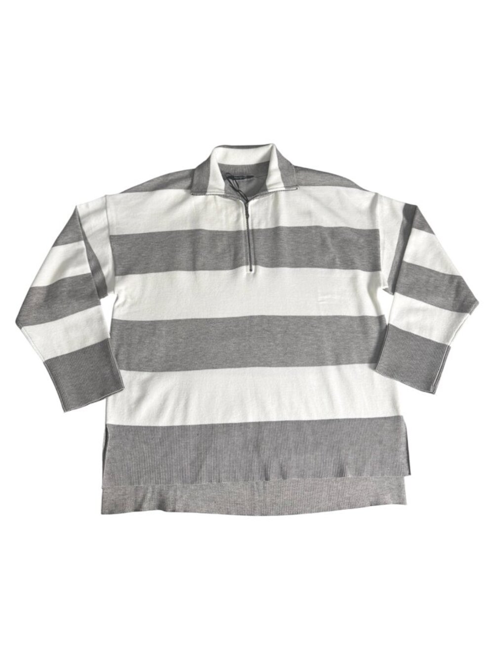 Escalier Quarter Zip Striped Sweater Gray & White NWT‎ Women's Size S